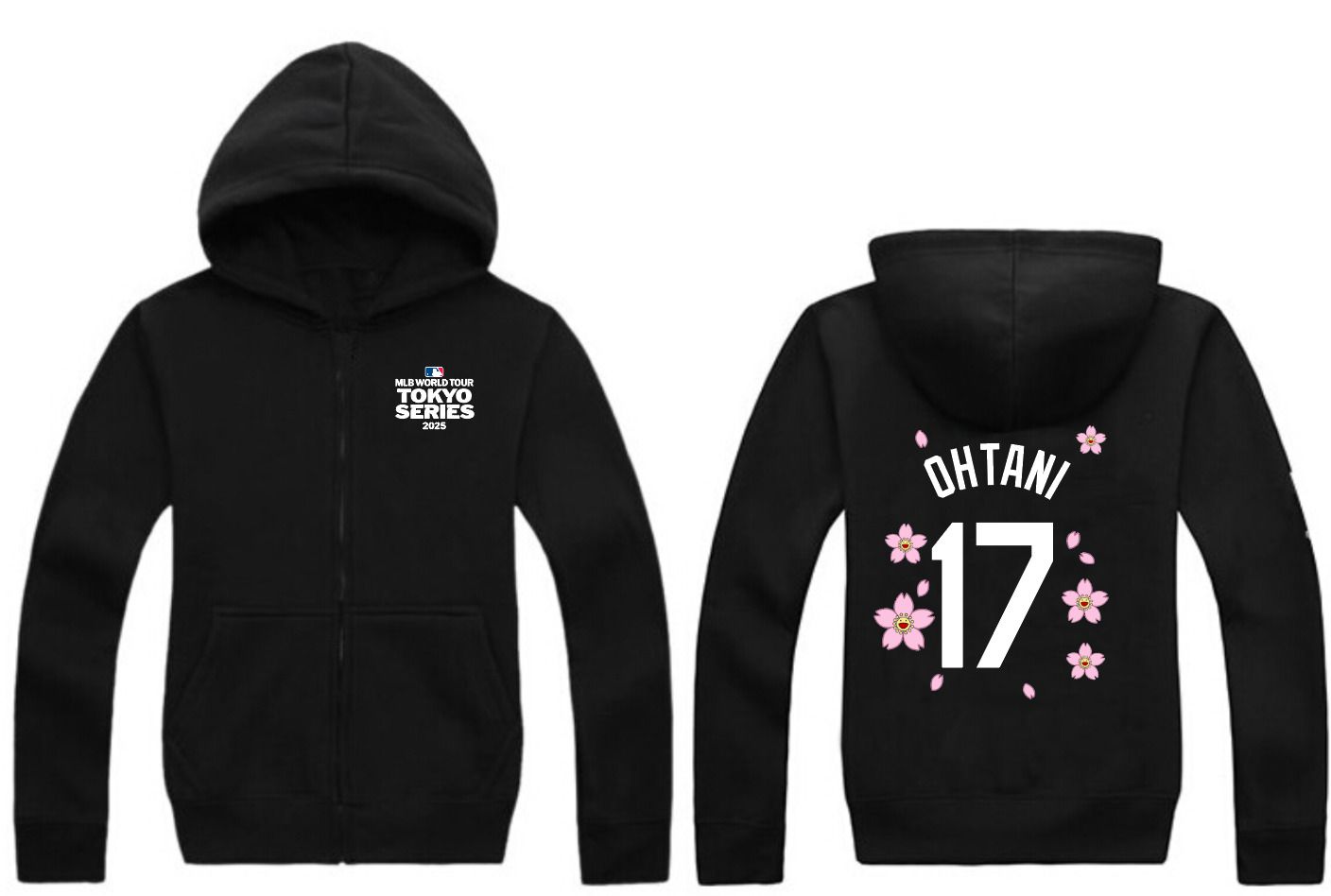 Men Los Angeles Dodgers 17 Ohtani Black Zipper hoodie 2025 MLB Jersey style 1